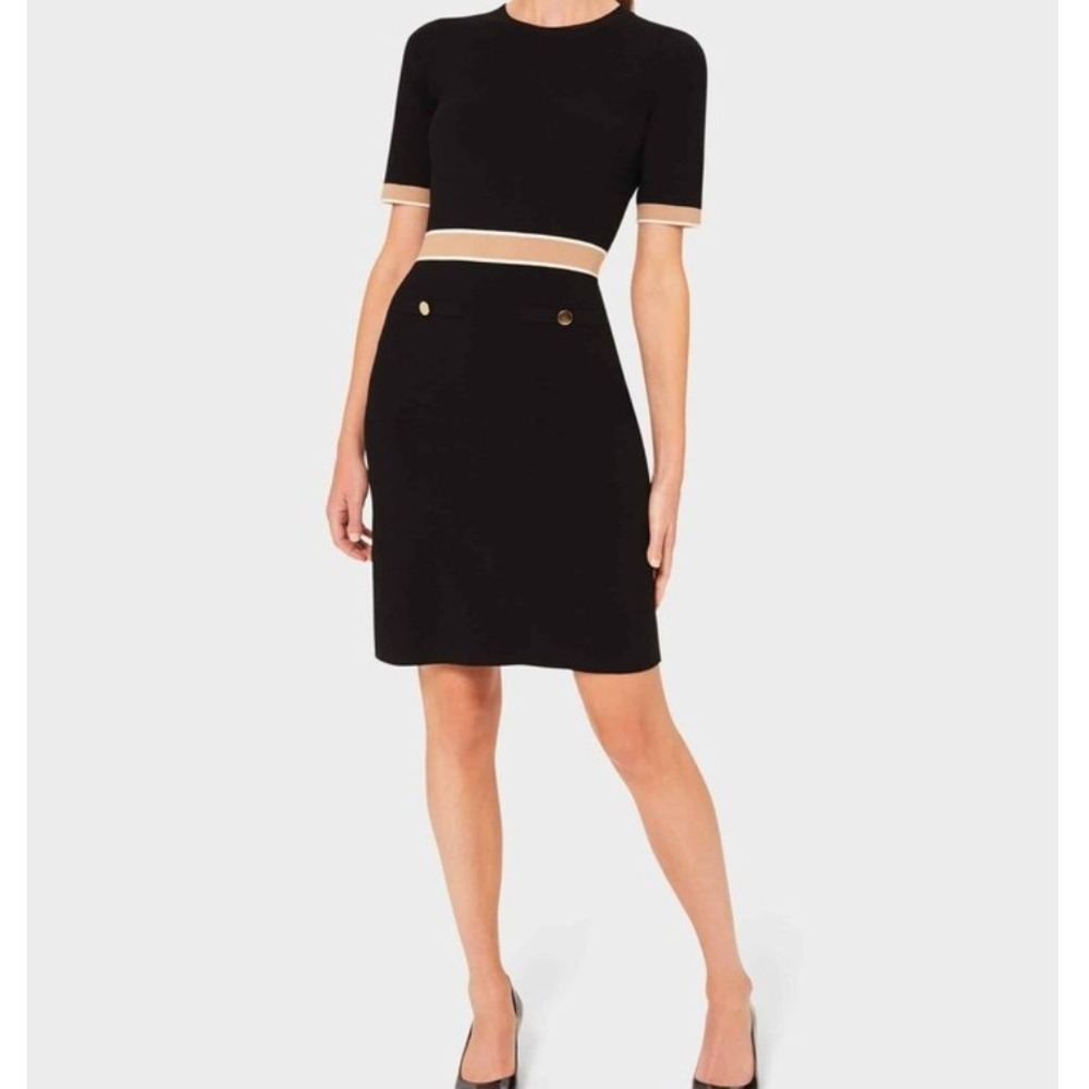 Hobbs London Aria Knitted Dress Black Tan Women US 8 UK 12 Classic Preppy
